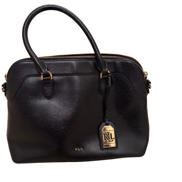 Large Ralph Lauren Lauren Newbury Black Leather Bag Tote Satchel Gold Large